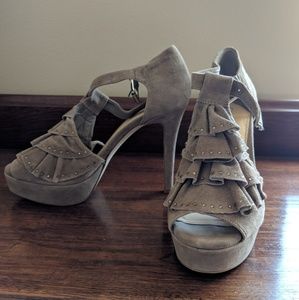 Taupe Platform Stilleto with Ruffles
